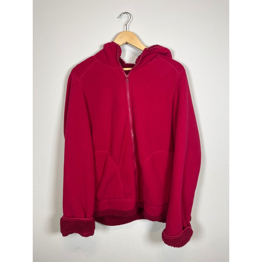 Faded Glory Womens 1X Sherpa Lined Fleece Full Zip Hoodie Jacket Pink Raspberry